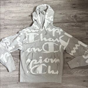 Champion Gray and White Logo Hoodie